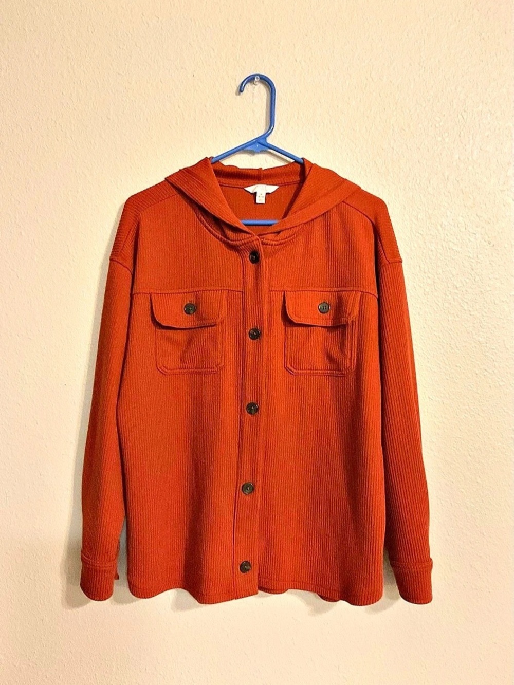 Time and Tru Women's Ribbed Shirt Jacket with Hood Orange Medium